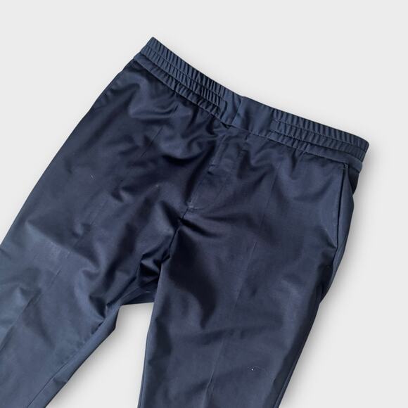 Hugo Boss wool blend navy blue trousers with elastic band in back and flat front - Picture 6 of 14